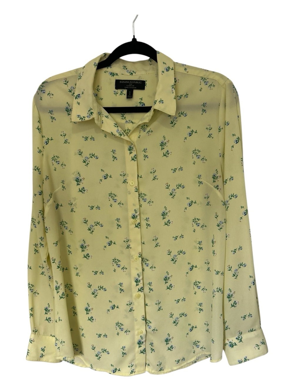 Banana Republic Pale/ Butter Yellow Floral Button-Up Blouse